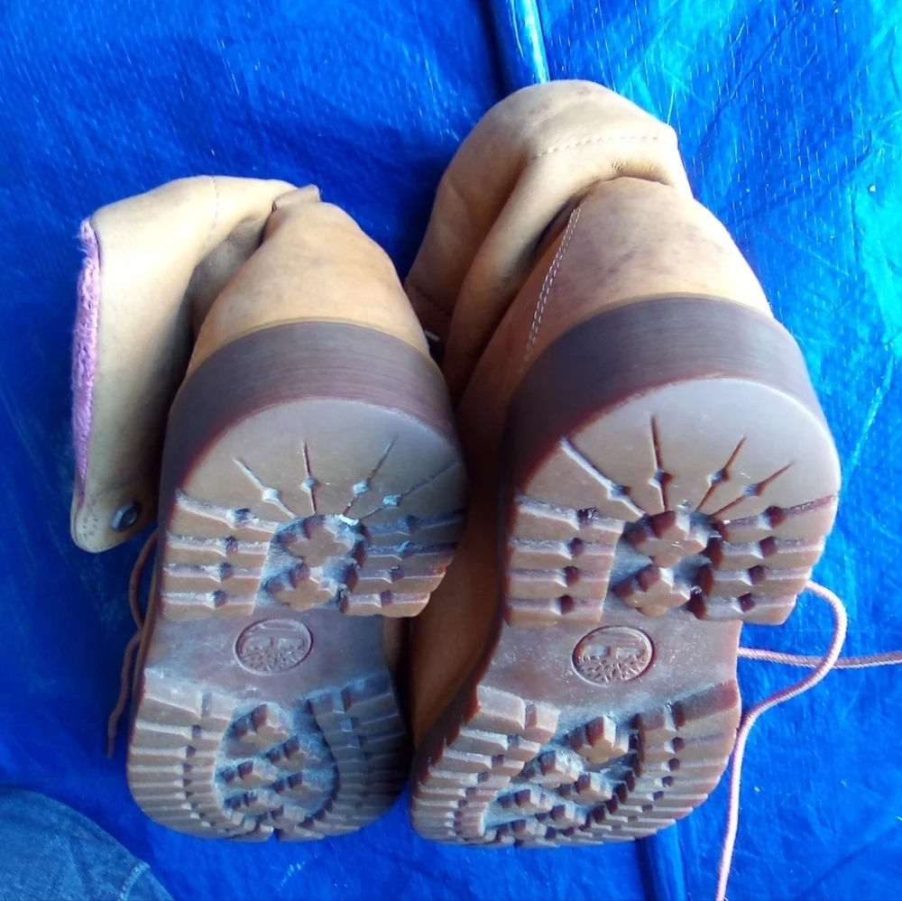 Timberlands Tan Boots with Pink Accents